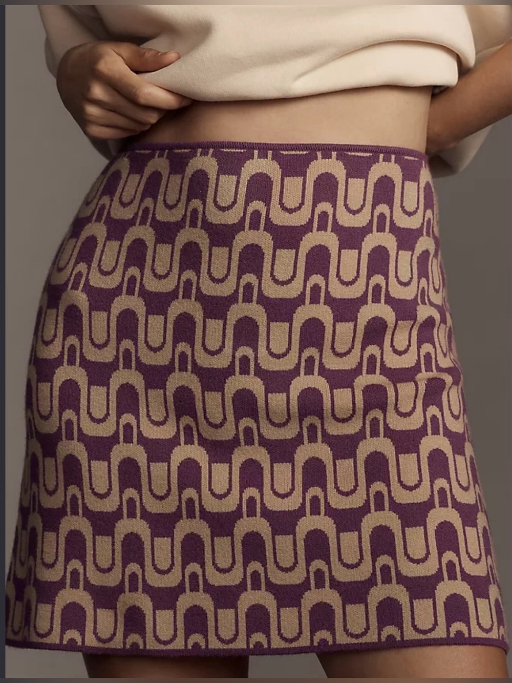 Anthropologie/Maeve Magenta/tan Mod Sweater Mini Skirt